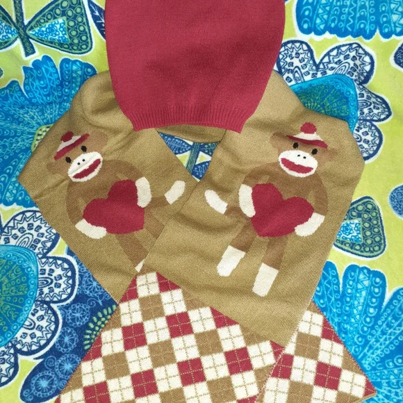 🐒 Sock Monkey Scarf & Hat Set New NWOT - Picture 3 of 5